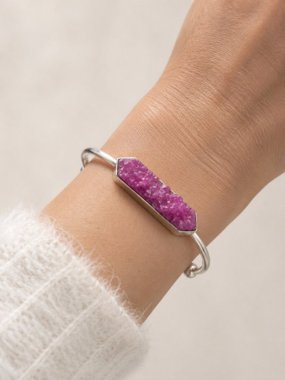 Kinsley Armelle Druzy Quartz Silver Cuff Bangle Bracelet NWT Dust Bag $65